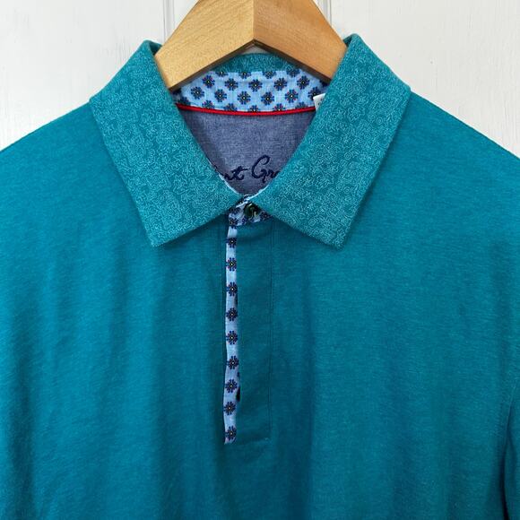 Robert Graham‎ Golf Polo Shirt Men's Medium Classic Fit Teal Blue Short Sleeve - Picture 3 of 8